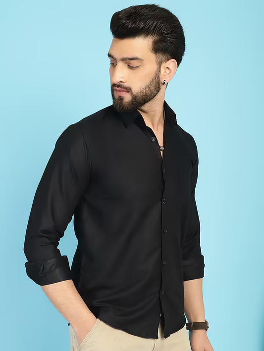 Men's Solid Cotton Casual Shirt (Size-XL) (Color-BLACK)